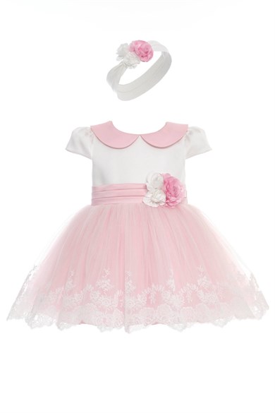 Pamina Kız Bebek 6 Ay-24 Ay Bebe Yaka Güpürlü Elbise Pembe