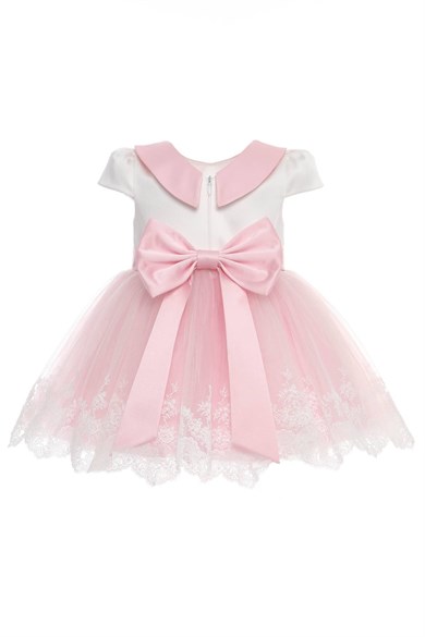 Pamina Kız Bebek 6 Ay-24 Ay Bebe Yaka Güpürlü Elbise Pembe