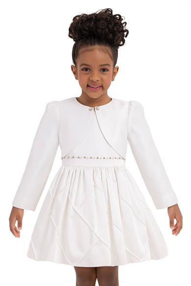 Pamina Kız Çocuk 2-8 Yaş Pamuk Saten Bolero Ceket Ekru
