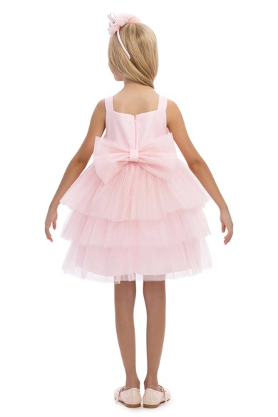 Pamina Kız Çocuk 3-7 Yaş Üç Boyutlu Çiçek Desenli Taçlı Tütü Elbise Pembe