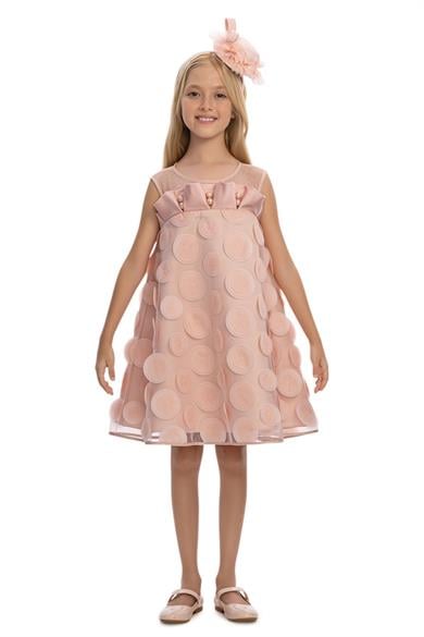 Pamina Kız Çocuk 3-7 Yaş Üç Boyutlu Desen Taçlı Elbise Pudra