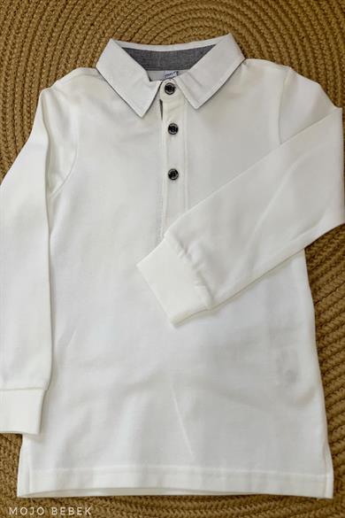 Panço Erkek Çocuk Lacoste Yakalı Uzun Kol T-shirt 9930851 Beyaz