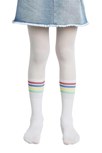 Penti Kız Çocuk Rainbow Stripe 30 Den Külotlu Çorap 2889 Beyaz