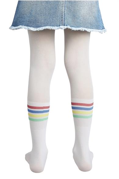 Penti Kız Çocuk Rainbow Stripe 30 Den Külotlu Çorap 2889 Beyaz