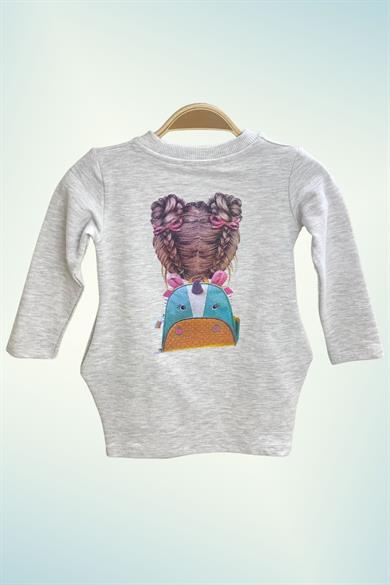 Pop Fashion Kız Çocuk Baskılı Cepli Elbise 6750 Gri