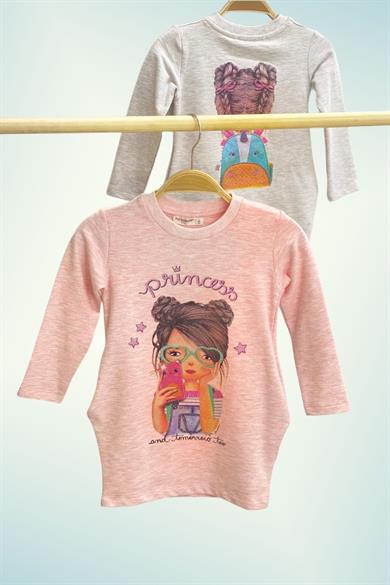 Pop Fashion Kız Çocuk Baskılı Cepli Elbise 6750 Gri