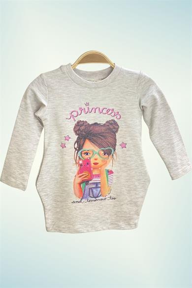Pop Fashion Kız Çocuk Baskılı Cepli Elbise 6750 Gri