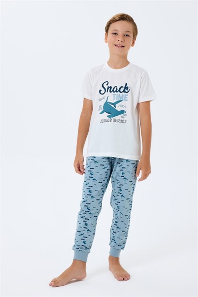 Rolly Polly Erkek Çocuk 2-14 Yaş Snack Time Kısa Kol Pijama Takımı Beyaz