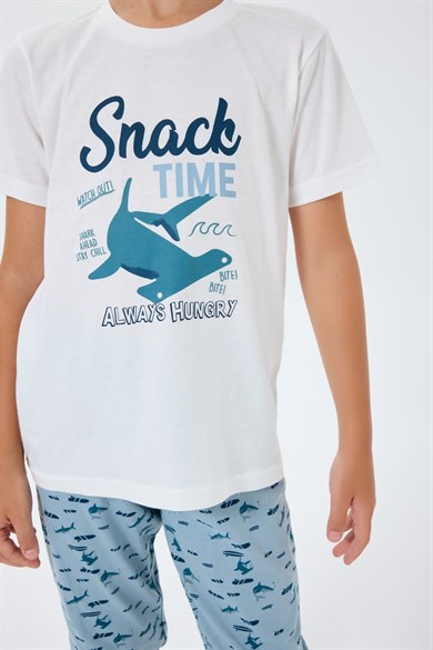 Rolly Polly Erkek Çocuk 2-14 Yaş Snack Time Kısa Kol Pijama Takımı Beyaz