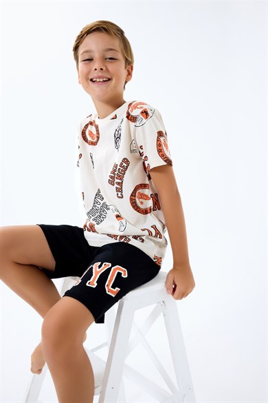 RolyPoly Erkek Çocuk 2-14 Yaş NYC Baskılı Şortlu Pijama Takımı Bej