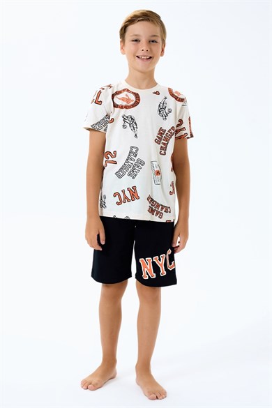 RolyPoly Erkek Çocuk 2-14 Yaş NYC Baskılı Şortlu Pijama Takımı Bej