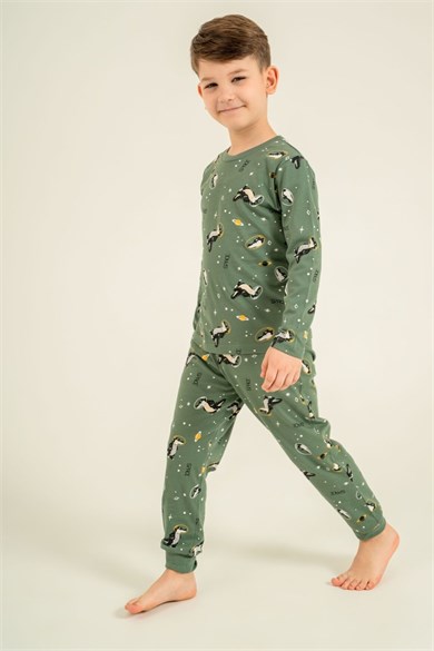 Rolypoly Erkek Çocuk 3-9 Yaş Desenli Pijama Takımı Haki