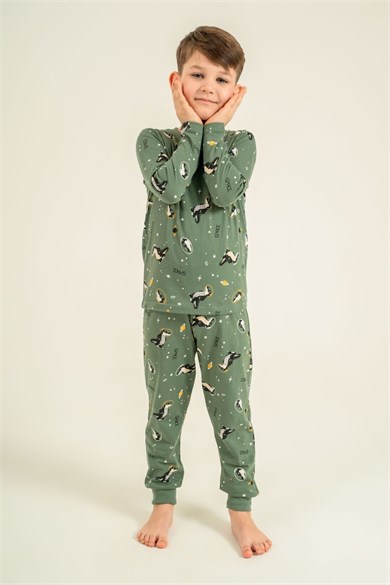Rolypoly Erkek Çocuk 3-9 Yaş Desenli Pijama Takımı Haki