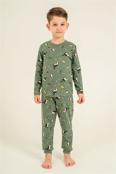 Rolypoly Erkek Çocuk 3-9 Yaş Desenli Pijama Takımı Haki