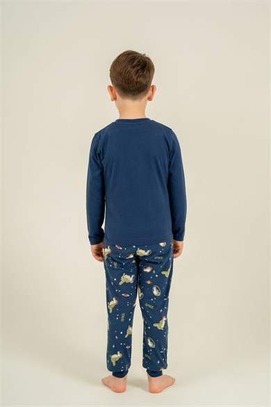 Rolypoly Erkek Çocuk 3-9 Yaş Uzay Desenli Uzun Kol Pijama Takımı Lacivert