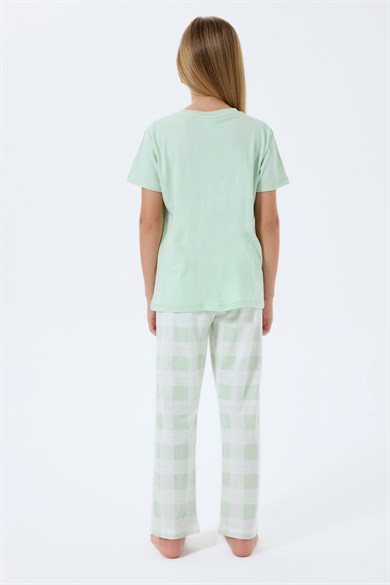 Rolypoly Kız Çocuk 2-14 Yaş Kedi Baskılı Kısa Kol Pijama Takımı Mint