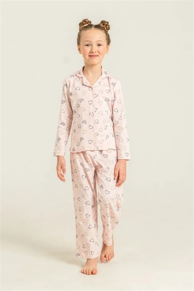 Rolypoly Kız Çocuk 3-14 Yaş  Anne- Kız Gömlek Pijama Takımı Pudra