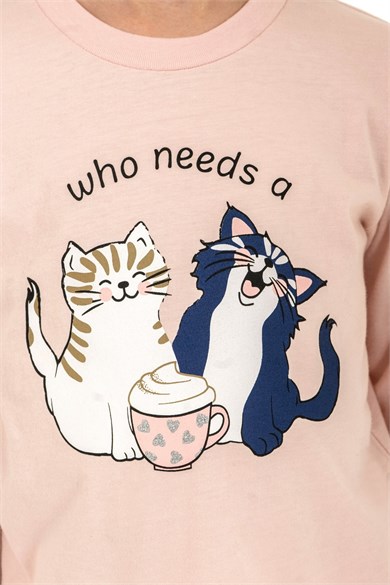 Rolypoly Kız Çocuk 9-14 Yaş Anne- Kız Desenli Pijama Takımı Pudra