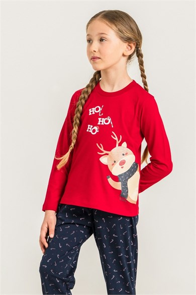 Rolypoly Kız Çocuk 9-14 Yaş Anne- Kız Desenli Pijama Takımı Kırmızı