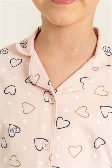 Rolypoly S-M-LXL Anne- Kız Gömlek Pijama Takımı Pudra
