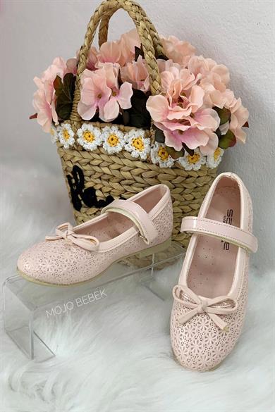 Sanbe Kız Çocuk Kurdeleli Cırtlı Babet 313 N 208 Pudra