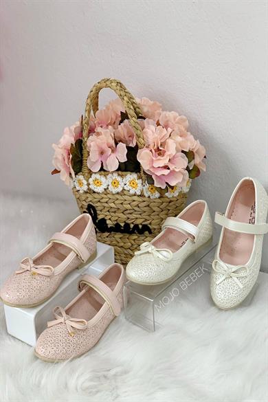 Sanbe Kız Çocuk Kurdeleli Cırtlı Babet 313 N 208 Pudra