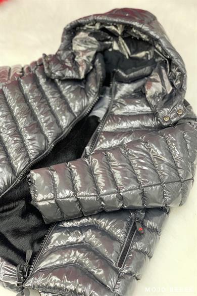 Stil-İst Erkek Çocuk Kapüşonlu Parlak Mont 7100 Gri