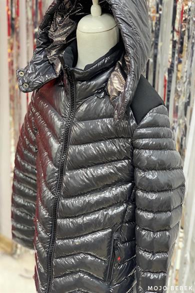 Stil-İst Erkek Çocuk Kapüşonlu Parlak Mont 7100 Gri