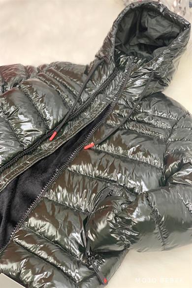 Stil-İst Unisex Çocuk Kapüşonlu Parlak Mont 7101 Haki