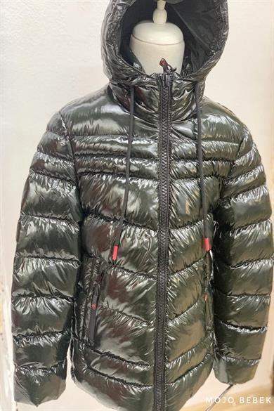 Stil-İst Unisex Çocuk Kapüşonlu Parlak Mont 7101 Haki