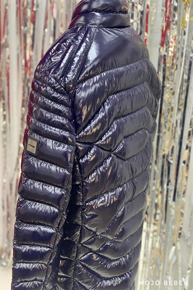 Stil-İst Unisex Çocuk Kapüşonlu Parlak Mont 7101 Lacivert