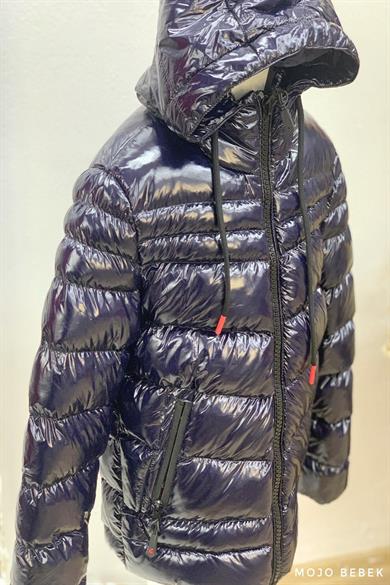 Stil-İst Unisex Çocuk Kapüşonlu Parlak Mont 7101 Lacivert