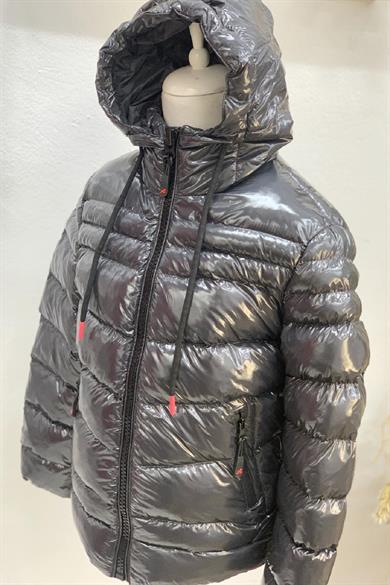 Stil-İst Unisex Çocuk Kapüşonlu Parlak Mont 7101 Gri