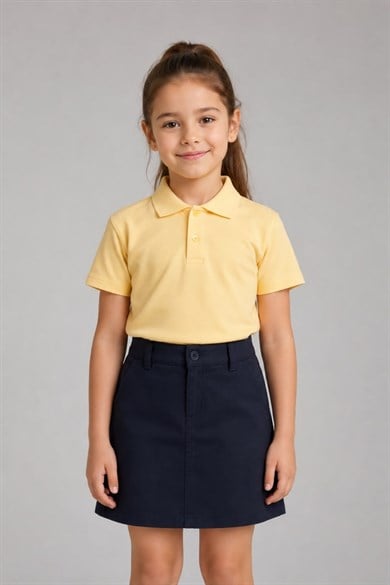 TR Unisex Çocuk Polo Yaka Kısa Kol Pamuklu Okul T-shirt Sarı