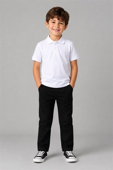 TR Unisex Çocuk Polo Yaka Kısa Kol Pamuklu Okul T-shirt Beyaz