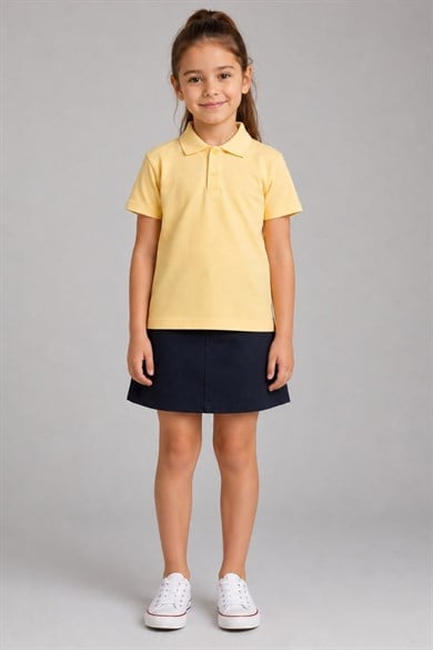 TR Unisex Çocuk Polo Yaka Kısa Kol Pamuklu Okul T-shirt Sarı