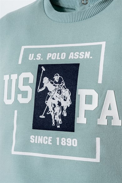 U.S Polo Erkek Bebek 6 Ay-3 Yaş Logo Baskılı Şortlu Takım Mint