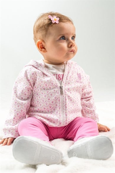 U.S Polo Kız Bebek 6 Ay -3 Yaş Desenli Üçlü Takım Pembe