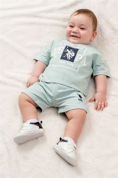 U.S Polo Erkek Bebek 6 Ay-3 Yaş Logo Baskılı Şortlu Takım Mint