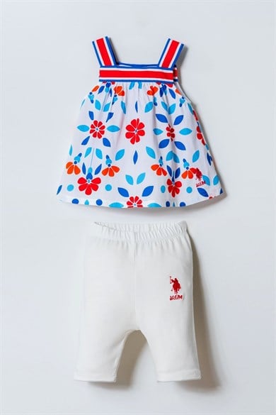 U.S. Polo Kız Bebek 6 Ay-3 Yaş Çiçek Desenli Taytlı Takım Mavi