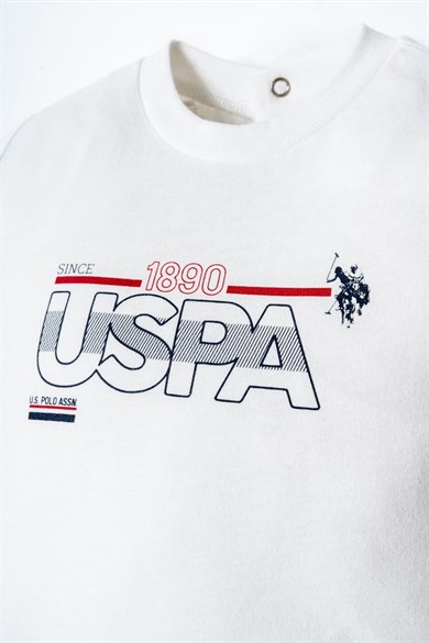 U.S. Polo Erkek Bebek 6 Ay-3 Yaş Çizgili Şortlu Takım Beyaz