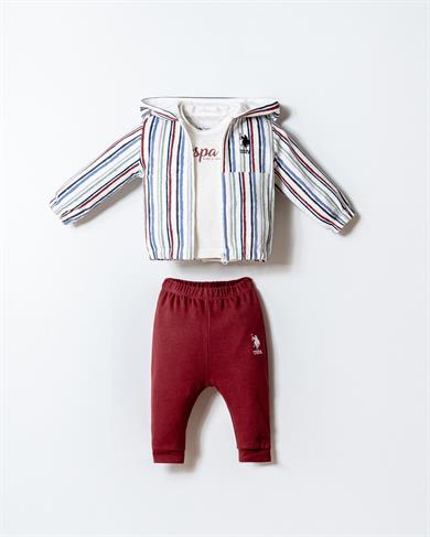 U.S. Polo Erkek Bebek 6 Ay-3 Yaş Premium Penye Üçlü Takım Beyaz