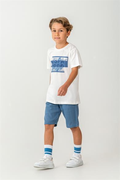 U.S. Polo Erkek Çocuk 4-15 Yaş Bermuda Şortlu İkili Takım Beyaz