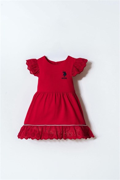 U.S. Polo Kız Bebek 6 Ay-3 Yaş Fistolu Pamuklu Penye Elbise Kırmızı