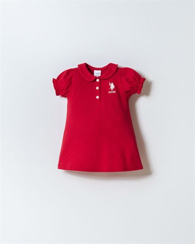 U.S. Polo Kız Bebek 6 Ay-3 Yaş Bebe Yaka Lakos Elbise Kırmızı