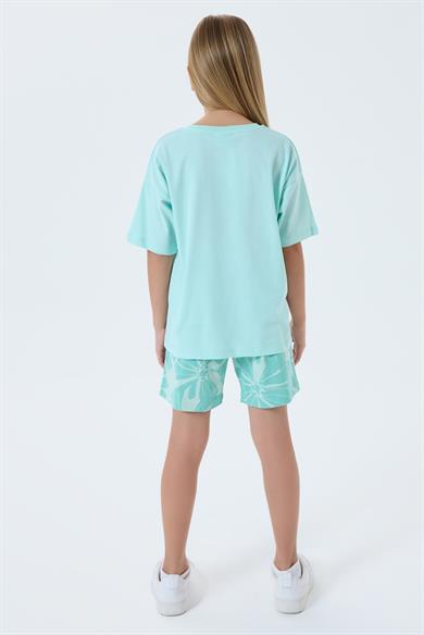 U.S. Polo Kız Çocuk 4-15 Yaş Logo Baskılı İkili Şortlu Takım Mint