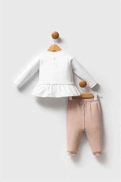 U.S. Polo Kız Bebek 6 Ay- 3 Yaş Logo Baskılı İkili Takım Krem