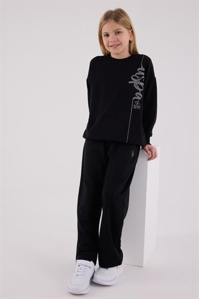 U.S. Polo Kız Çocuk 9-15 Yaş Bol Paça Eşofman Takımı Siyah