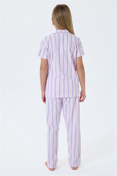 U.S. Polo Kız Çocuk 4-15 Yaş Çizgili Pijama Takımı Lila