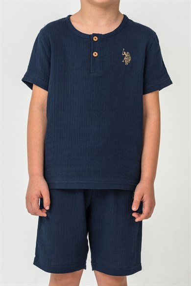 U.S. Polo Erkek Çocuk 4-14 Yaş Şortlu Müslin Takım Lacivert